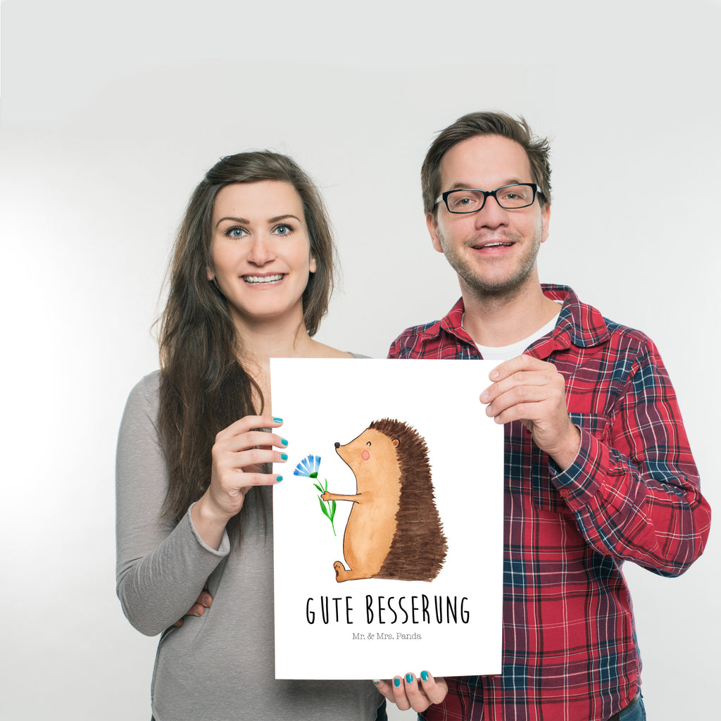 Poster Igel mit Blume Poster, Wandposter, Bild, Wanddeko, Küchenposter, Kinderposter, Wanddeko Bild, Raumdekoration, Wanddekoration, Handgemaltes Poster, Mr. & Mrs. Panda Poster, Designposter, Kunstdruck, Posterdruck, Tiermotive, Gute Laune, lustige Sprüche, Tiere, Igel, Gute Besserung, Genesungswünsche, Krankheit, Krankenhaus, krank, Besuch