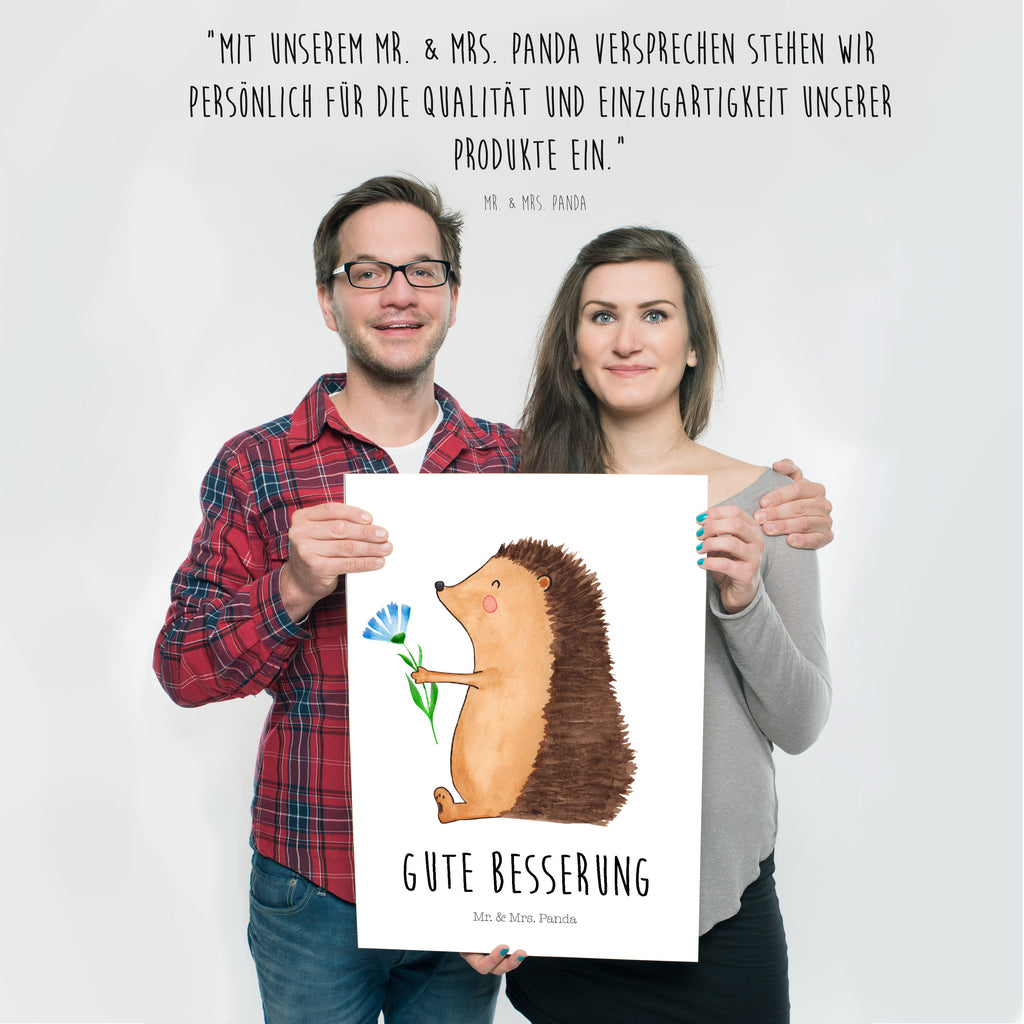 Poster Igel mit Blume Poster, Wandposter, Bild, Wanddeko, Küchenposter, Kinderposter, Wanddeko Bild, Raumdekoration, Wanddekoration, Handgemaltes Poster, Mr. & Mrs. Panda Poster, Designposter, Kunstdruck, Posterdruck, Tiermotive, Gute Laune, lustige Sprüche, Tiere, Igel, Gute Besserung, Genesungswünsche, Krankheit, Krankenhaus, krank, Besuch
