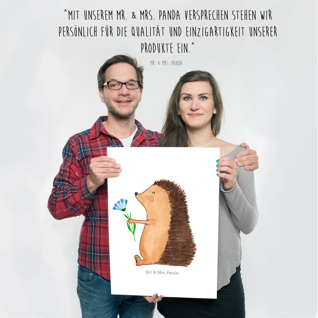 Poster Igel mit Blume Poster, Wandposter, Bild, Wanddeko, Küchenposter, Kinderposter, Wanddeko Bild, Raumdekoration, Wanddekoration, Handgemaltes Poster, Mr. & Mrs. Panda Poster, Designposter, Kunstdruck, Posterdruck, Tiermotive, Gute Laune, lustige Sprüche, Tiere, Igel, Gute Besserung, Genesungswünsche, Krankheit, Krankenhaus, krank, Besuch