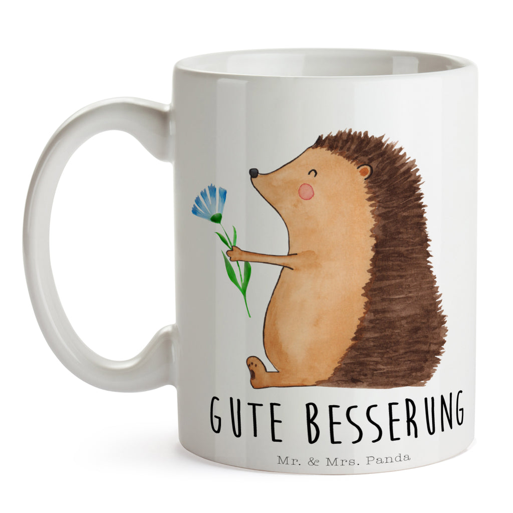 Tasse Igel mit Blume Igel, Gute Besserung, Genesungswünsche, Krankheit, Krankenhaus, krank, Besuch Becher, Kaffeetasse, Kaffeebecher, Tee, Frühstück, Büro  süße Tiermotive, gute Laune, lustige Sprüche, Tiere