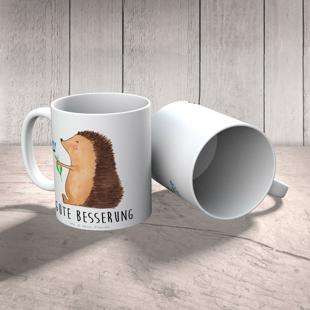 Tasse Igel mit Blume Igel, Gute Besserung, Genesungswünsche, Krankheit, Krankenhaus, krank, Besuch Becher, Kaffeetasse, Kaffeebecher, Tee, Frühstück, Büro  süße Tiermotive, gute Laune, lustige Sprüche, Tiere