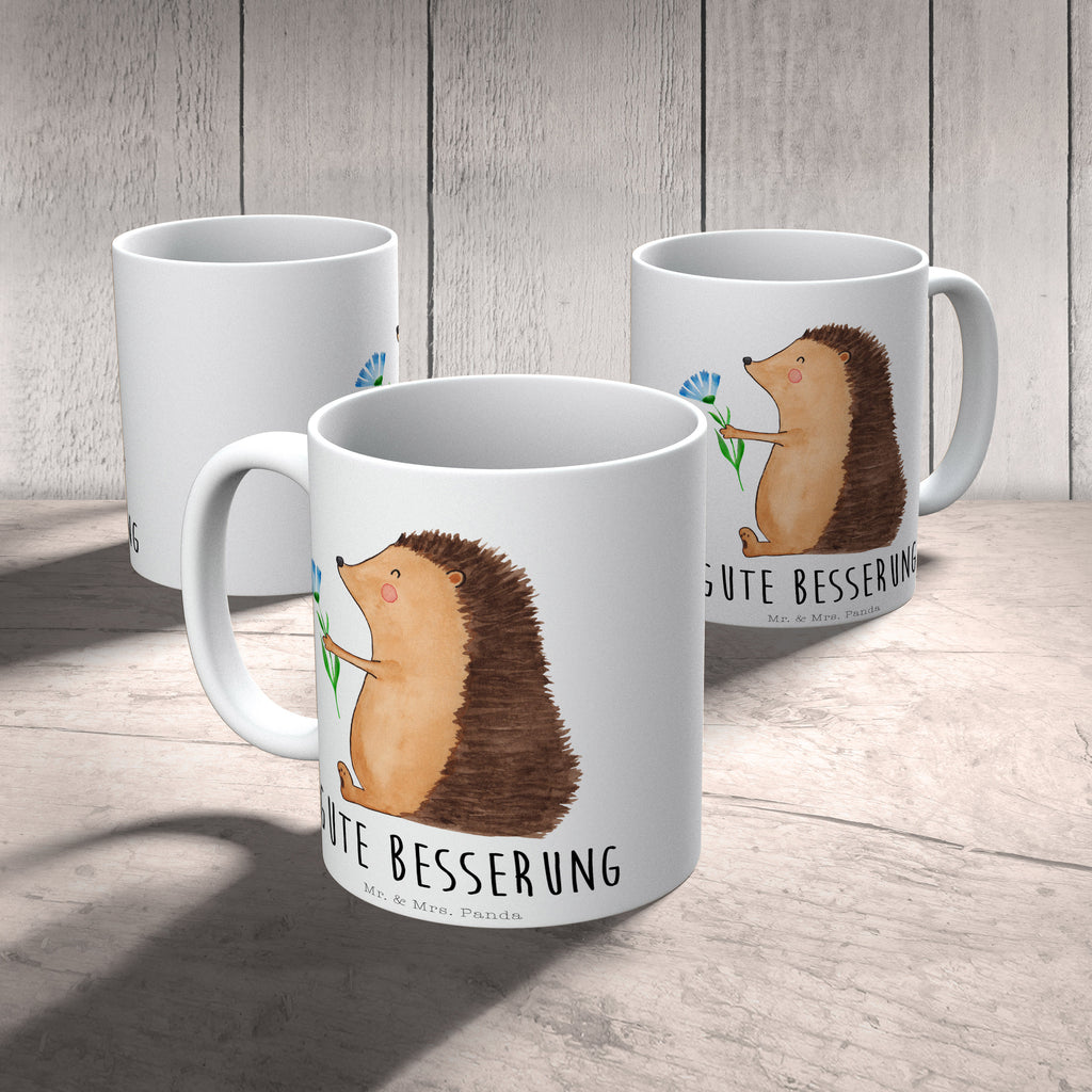 Tasse Igel mit Blume Igel, Gute Besserung, Genesungswünsche, Krankheit, Krankenhaus, krank, Besuch Becher, Kaffeetasse, Kaffeebecher, Tee, Frühstück, Büro  süße Tiermotive, gute Laune, lustige Sprüche, Tiere