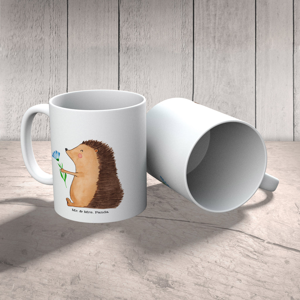 Tasse Igel mit Blume Igel, Gute Besserung, Genesungswünsche, Krankheit, Krankenhaus, krank, Besuch Becher, Kaffeetasse, Kaffeebecher, Tee, Frühstück, Büro  süße Tiermotive, gute Laune, lustige Sprüche, Tiere