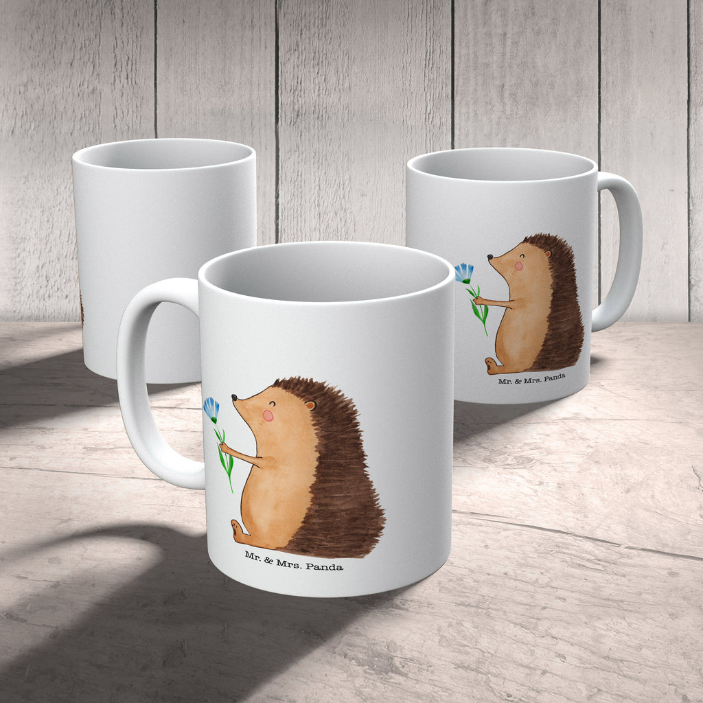 Tasse Igel mit Blume Igel, Gute Besserung, Genesungswünsche, Krankheit, Krankenhaus, krank, Besuch Becher, Kaffeetasse, Kaffeebecher, Tee, Frühstück, Büro  süße Tiermotive, gute Laune, lustige Sprüche, Tiere