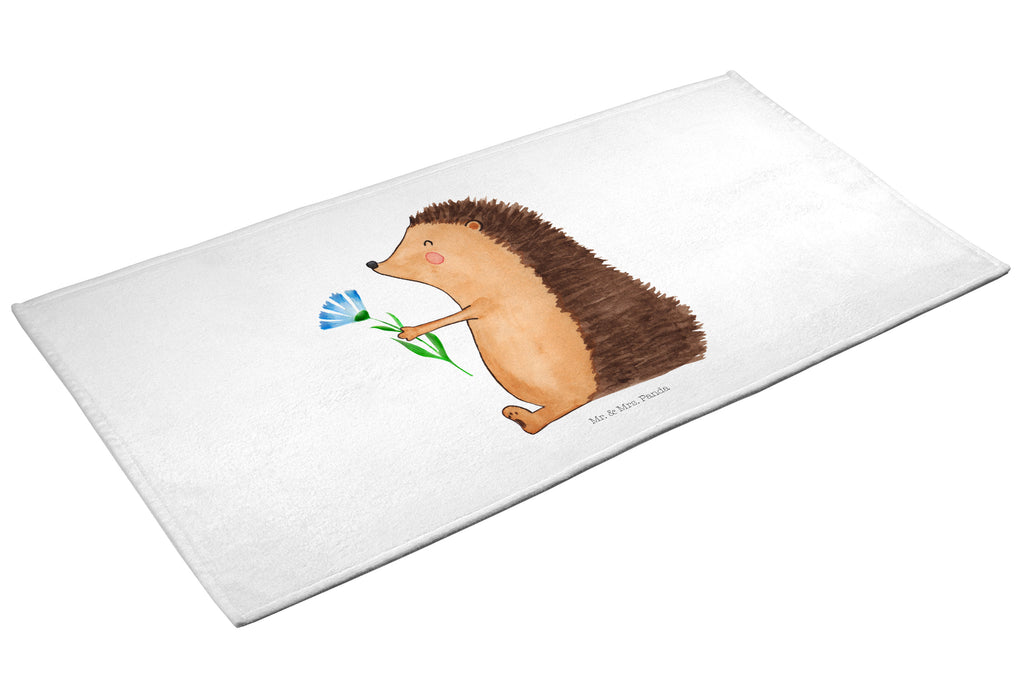 50 x 100 Handtuch Igel mit Blume Handtuch, Badehandtuch, Badezimmer, Handtücher, groß, Kinder, Baby, Tiermotive, Gute Laune, lustige Sprüche, Tiere, Igel, Gute Besserung, Genesungswünsche, Krankheit, Krankenhaus, krank, Besuch