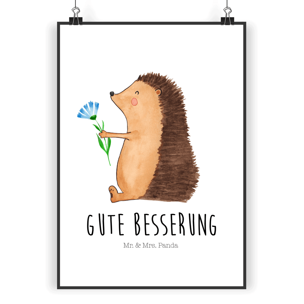 Poster Igel mit Blume Poster, Wandposter, Bild, Wanddeko, Küchenposter, Kinderposter, Wanddeko Bild, Raumdekoration, Wanddekoration, Handgemaltes Poster, Mr. & Mrs. Panda Poster, Designposter, Kunstdruck, Posterdruck, Tiermotive, Gute Laune, lustige Sprüche, Tiere, Igel, Gute Besserung, Genesungswünsche, Krankheit, Krankenhaus, krank, Besuch