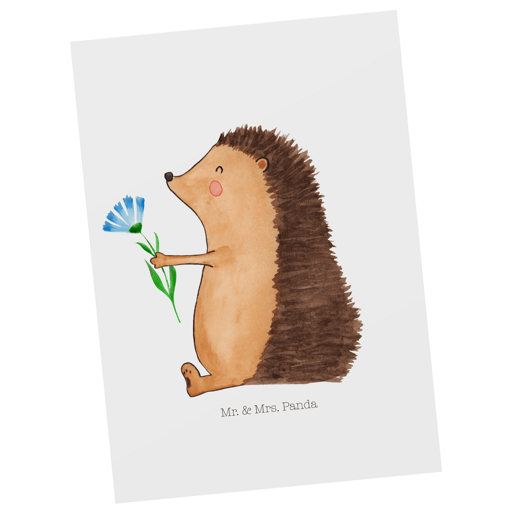 Postkarte Igel mit Blume Geschenkkarte, Grußkarte, Karte, Einladung, Ansichtskarte, Geburtstagskarte, Einladungskarte, Dankeskarte, Tiermotive, Gute Laune, lustige Sprüche, Tiere, Igel, Gute Besserung, Genesungswünsche, Krankheit, Krankenhaus, krank, Besuch