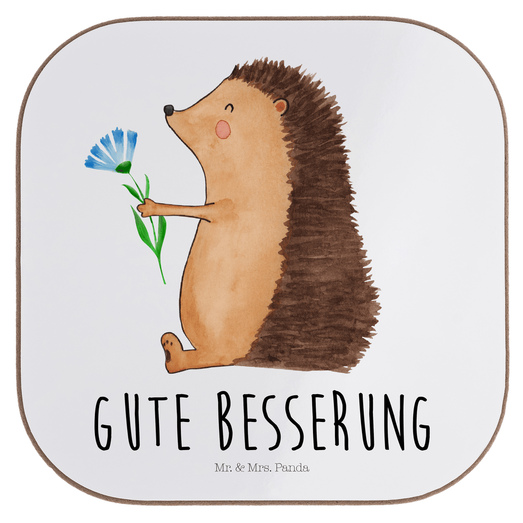 Quadratische Untersetzer Igel mit Blume Bierdeckel, Glasuntersetzer, Untersetzer Gläser, Getränkeuntersetzer, Tiermotive, Gute Laune, lustige Sprüche, Tiere, Igel, Gute Besserung, Genesungswünsche, Krankheit, Krankenhaus, krank, Besuch