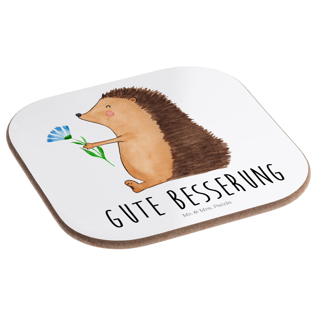 Quadratische Untersetzer Igel mit Blume Bierdeckel, Glasuntersetzer, Untersetzer Gläser, Getränkeuntersetzer, Tiermotive, Gute Laune, lustige Sprüche, Tiere, Igel, Gute Besserung, Genesungswünsche, Krankheit, Krankenhaus, krank, Besuch