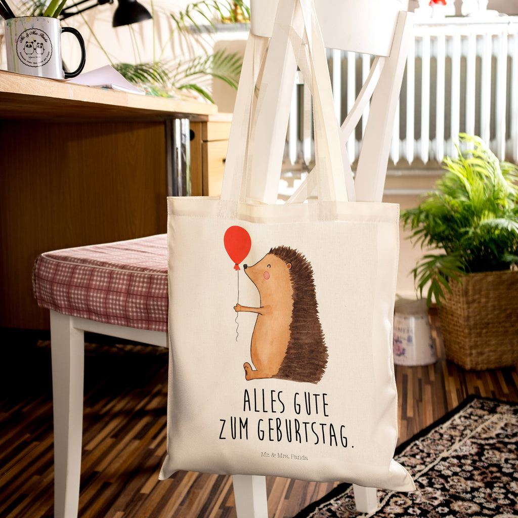 Tragetasche Igel mit Luftballon Beuteltasche, Beutel, Einkaufstasche, Jutebeutel, Stoffbeutel, Tiermotive, Gute Laune, lustige Sprüche, Tiere, Igel, Geburtstag, Herzlichen Glückwunsch, Glückwunsch, Geburtstagskind, Ballon, Happy Birthday