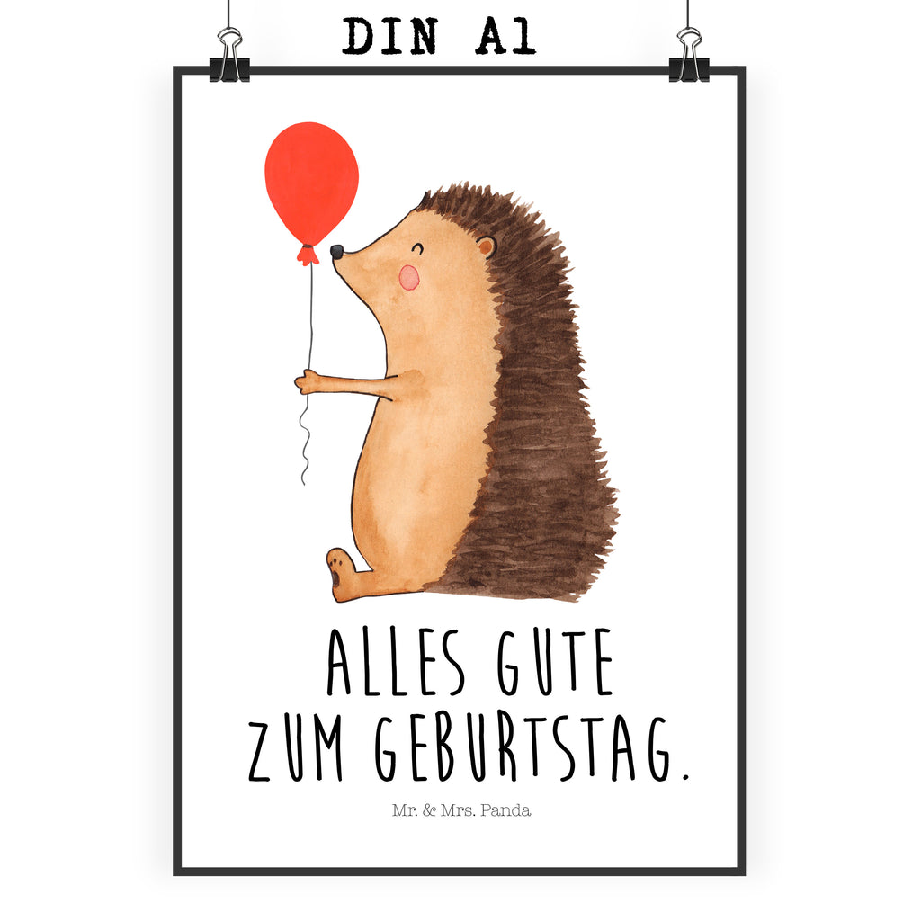 Poster Igel mit Luftballon Poster, Wandposter, Bild, Wanddeko, Küchenposter, Kinderposter, Wanddeko Bild, Raumdekoration, Wanddekoration, Handgemaltes Poster, Mr. & Mrs. Panda Poster, Designposter, Kunstdruck, Posterdruck, Tiermotive, Gute Laune, lustige Sprüche, Tiere, Igel, Geburtstag, Herzlichen Glückwunsch, Glückwunsch, Geburtstagskind, Ballon, Happy Birthday