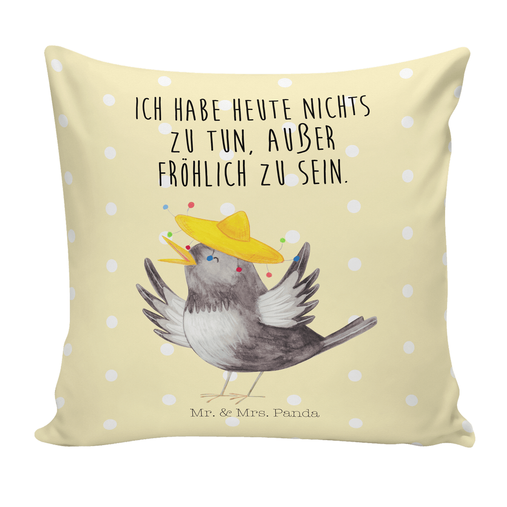 40x40 Kissen Rabe mit Sombrero Kissenhülle, Kopfkissen, Sofakissen, Dekokissen, Motivkissen, Tiermotive, Gute Laune, lustige Sprüche, Tiere, Rabe, Vogel, Vögel, Spruch positiv, fröhlich sein, glücklich sein, Glück Spruch, froh, Elster, Motivation