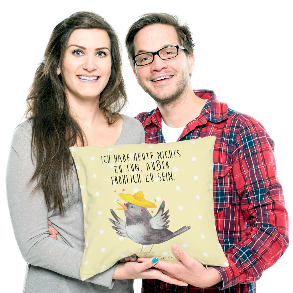 40x40 Kissen Rabe mit Sombrero Kissenhülle, Kopfkissen, Sofakissen, Dekokissen, Motivkissen, Tiermotive, Gute Laune, lustige Sprüche, Tiere, Rabe, Vogel, Vögel, Spruch positiv, fröhlich sein, glücklich sein, Glück Spruch, froh, Elster, Motivation