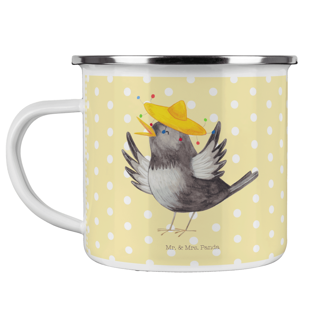 Camping Emaille Tasse Rabe mit Sombrero Campingtasse, Trinkbecher, Metalltasse, Outdoor Tasse, Emaille Trinkbecher, Blechtasse Outdoor, Emaille Campingbecher, Edelstahl Trinkbecher, Metalltasse für Camping, Kaffee Blechtasse, Camping Tasse Metall, Tiermotive, Gute Laune, lustige Sprüche, Tiere, Rabe, Vogel, Vögel, Spruch positiv, fröhlich sein, glücklich sein, Glück Spruch, froh, Elster, Motivation