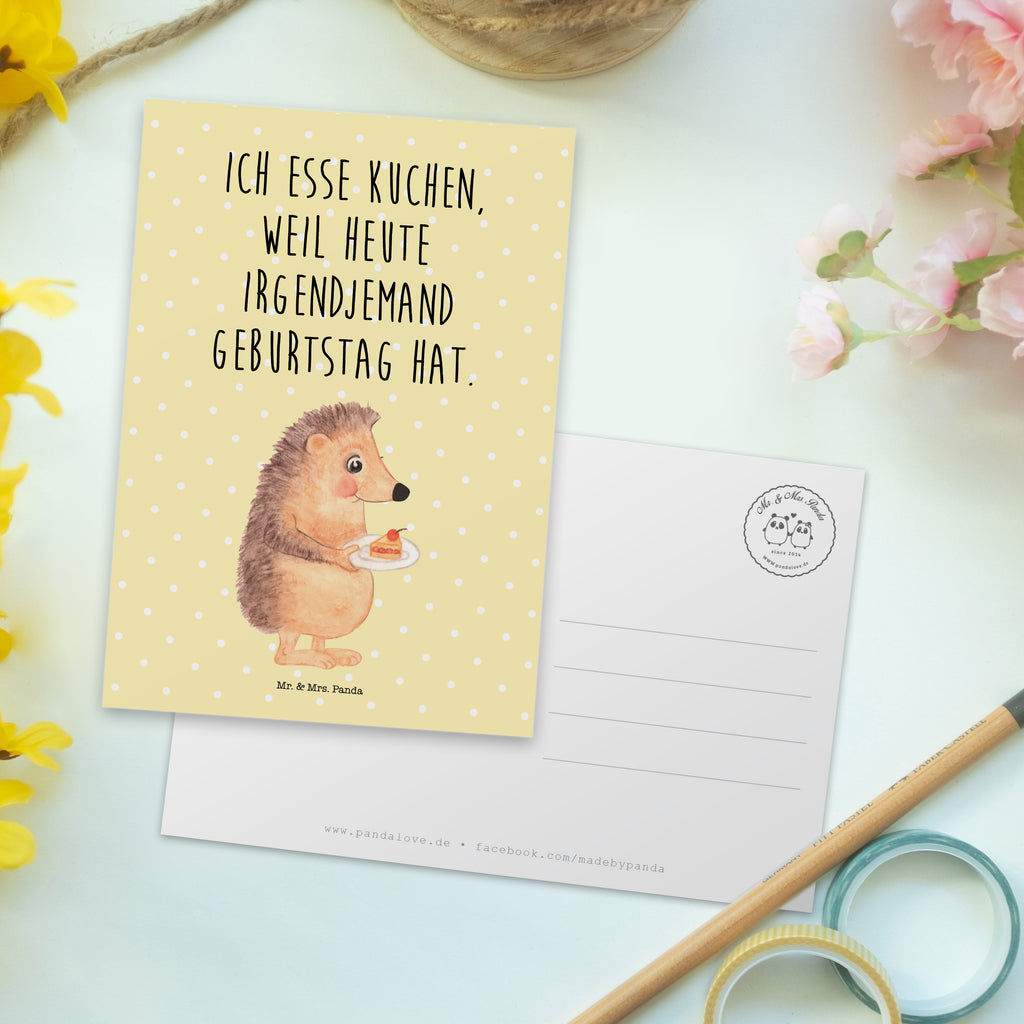 Postkarte Igel mit Kuchenstück Geschenkkarte, Grußkarte, Karte, Einladung, Ansichtskarte, Geburtstagskarte, Einladungskarte, Dankeskarte, Tiermotive, Gute Laune, lustige Sprüche, Tiere, Igel, Essen Spruch, Kuchen, Backen Geschenk, Kuchen backen, Einladung Party, Geburtstagskuchen, Torte