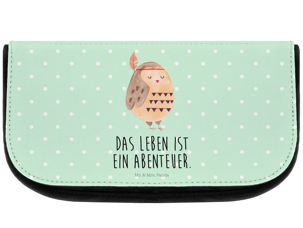 Kosmetiktasche Eule Federschmuck Kosmetikbeutel, Kulturtasche, Kulturbeutel, Schminktasche, Make-Up Tasche, Eule, Eule Deko, Owl, Das Leben ist ein Abenteuer, Reisespruch, Federschmuck, Dekoration