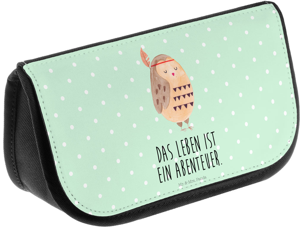 Kosmetiktasche Eule Federschmuck Kosmetikbeutel, Kulturtasche, Kulturbeutel, Schminktasche, Make-Up Tasche, Eule, Eule Deko, Owl, Das Leben ist ein Abenteuer, Reisespruch, Federschmuck, Dekoration