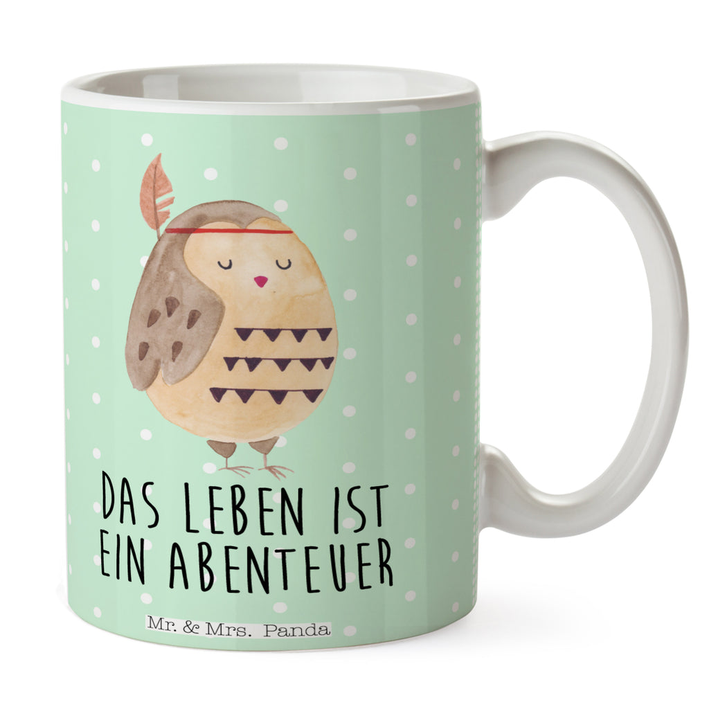 Tasse Eule Federschmuck Eule, Eule Deko, Owl, Das Leben ist ein Abenteuer, Reisespruch, Federschmuck, Dekoration  Becher, Kaffeetasse, Kaffeebecher, Tee, Frühstück, Büro  Eule