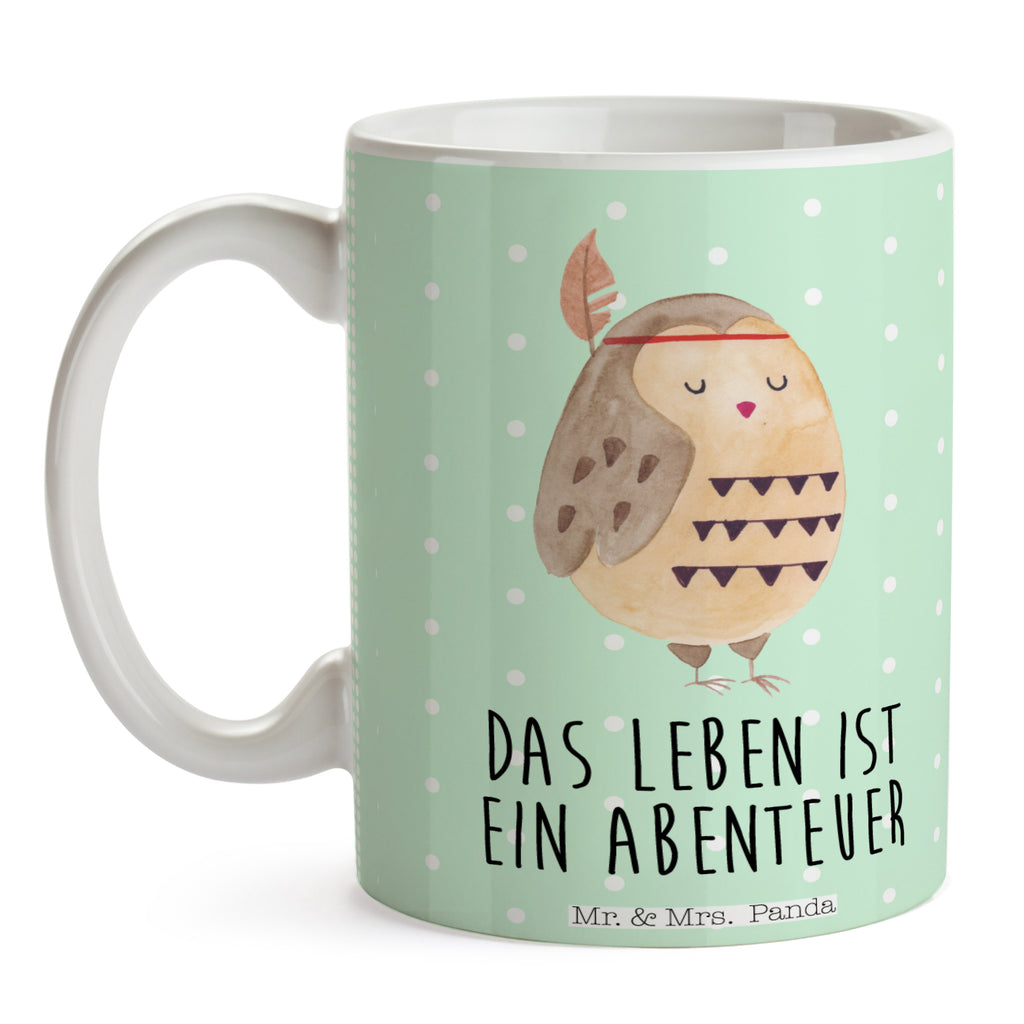 Tasse Eule Federschmuck Eule, Eule Deko, Owl, Das Leben ist ein Abenteuer, Reisespruch, Federschmuck, Dekoration  Becher, Kaffeetasse, Kaffeebecher, Tee, Frühstück, Büro  Eule
