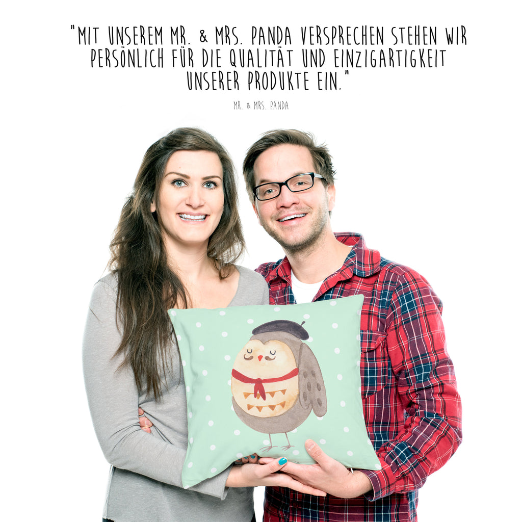 40x40 Kissen Eule Französisch Kissenhülle, Kopfkissen, Sofakissen, Dekokissen, Motivkissen, Eule, Eulen, Eule Deko, Owl, hibou, La vie est belle, das Leben ist schön, Spruch schön, Spruch Französisch, Frankreich