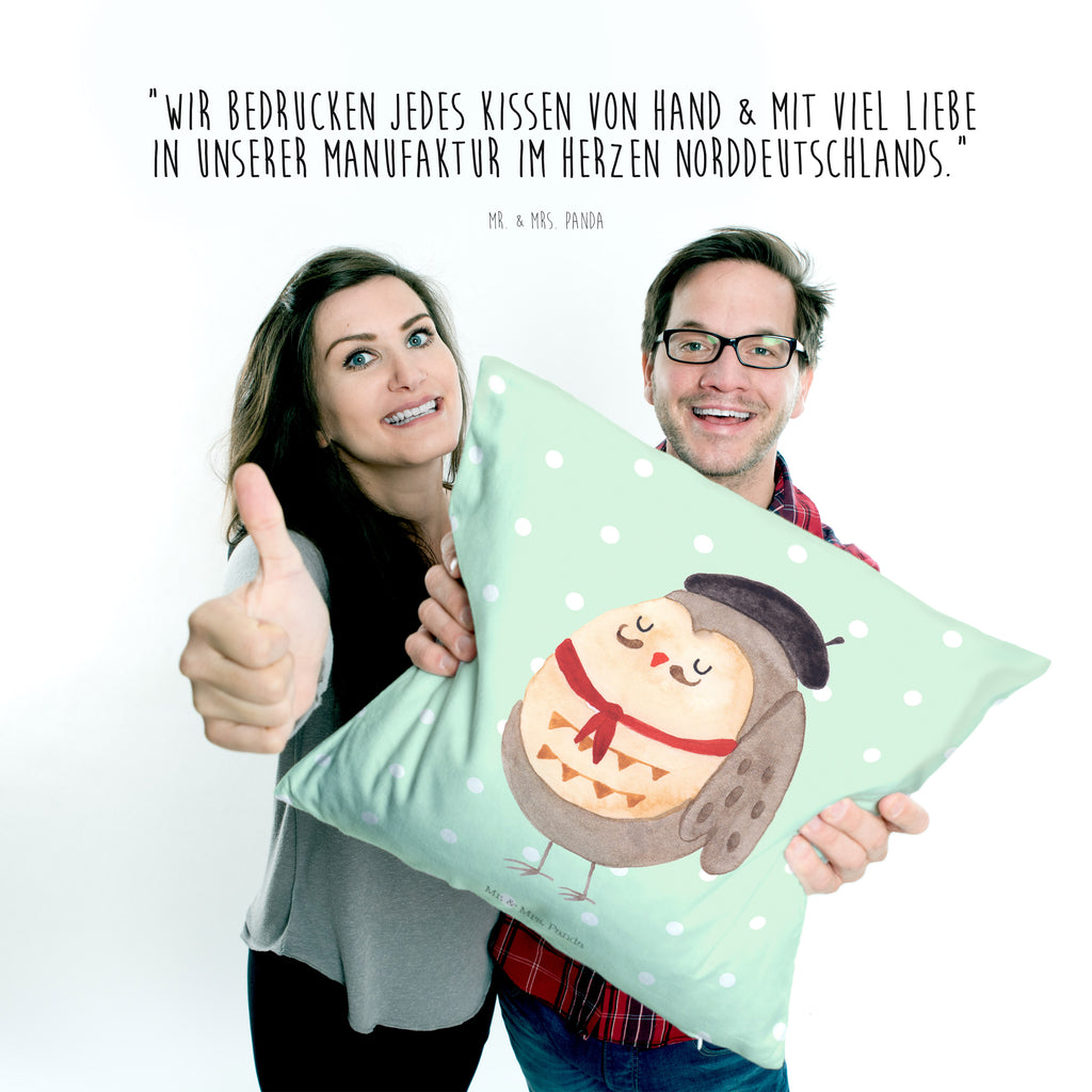 40x40 Kissen Eule Französisch Kissenhülle, Kopfkissen, Sofakissen, Dekokissen, Motivkissen, Eule, Eulen, Eule Deko, Owl, hibou, La vie est belle, das Leben ist schön, Spruch schön, Spruch Französisch, Frankreich