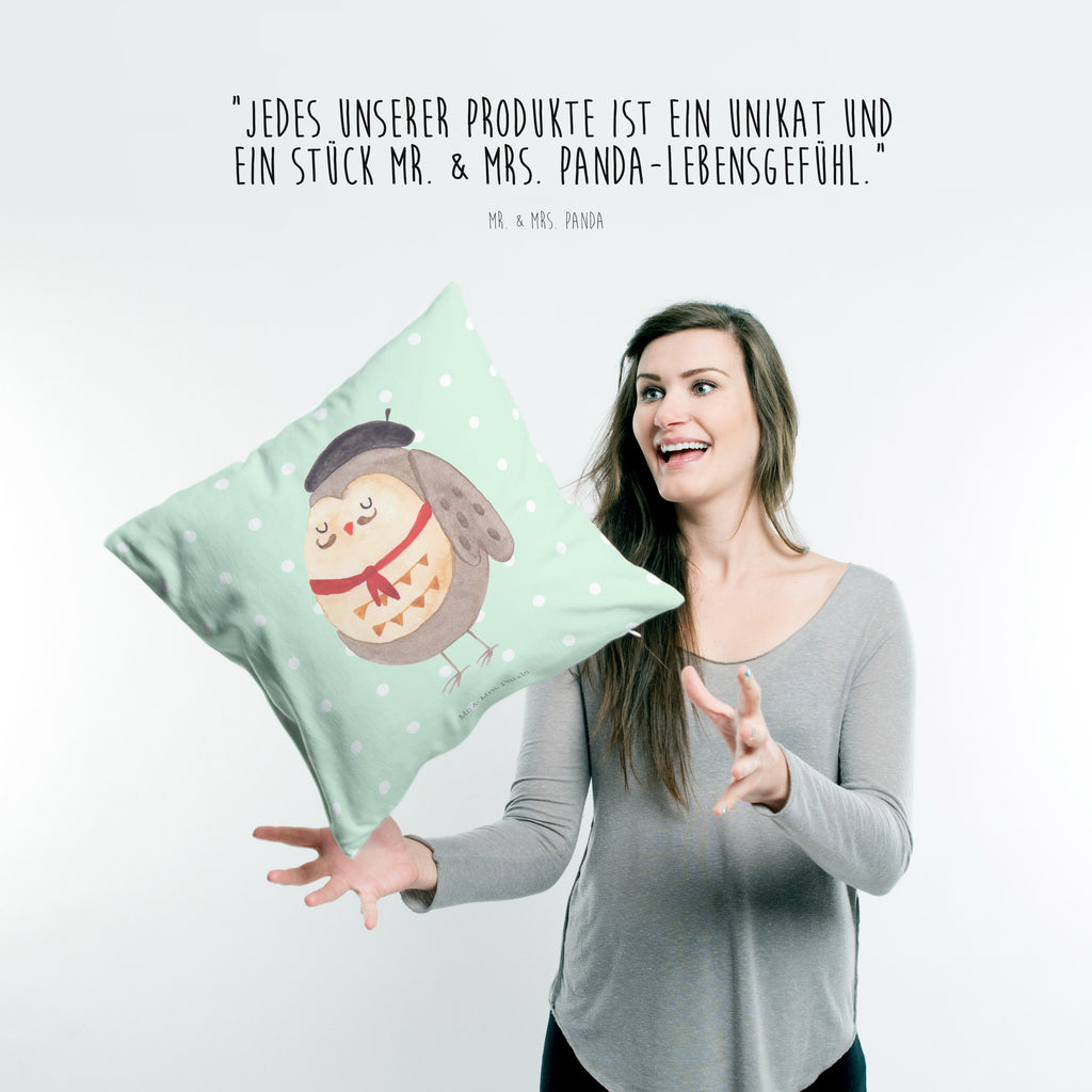 40x40 Kissen Eule Französisch Kissenhülle, Kopfkissen, Sofakissen, Dekokissen, Motivkissen, Eule, Eulen, Eule Deko, Owl, hibou, La vie est belle, das Leben ist schön, Spruch schön, Spruch Französisch, Frankreich