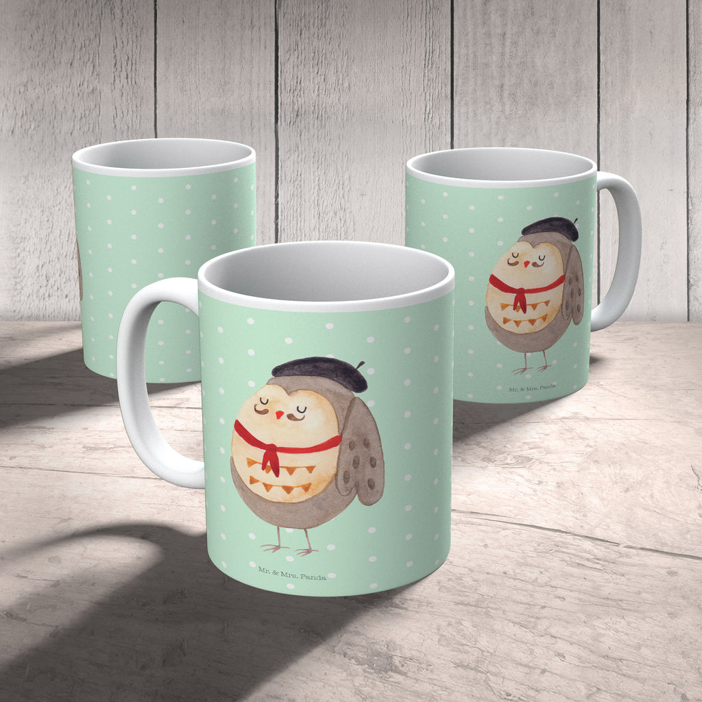 Tasse Eule Französisch Eule, Eulen, Eule Deko, Owl, hibou, La vie est belle, das Leben ist schön, Spruch schön, Spruch Französisch, Frankreich Becher, Kaffeetasse, Kaffeebecher, Tee, Frühstück, Büro  Eule