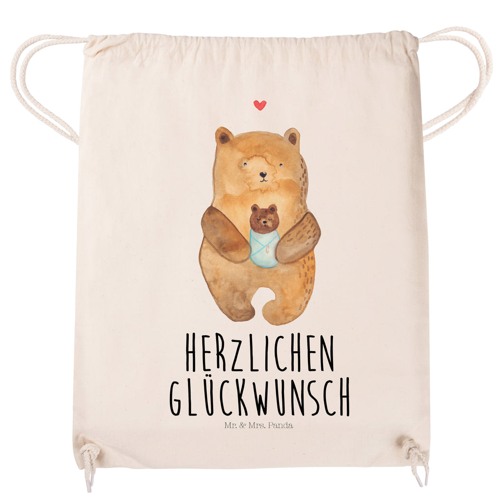 Sportbeutel Bär mit Baby Turnbeutel, Beutel, Sporttasche, Tasche, Stoffbeutel, Bär, Teddy, Teddybär, Eltern, Mutter, Baby, Taufe, Geburt, Nichte, Neffe, Enkel, Enkelin, Täufling, Geburtstag, Glückwunsch