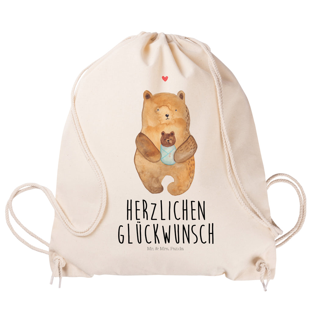 Sportbeutel Bär mit Baby Turnbeutel, Beutel, Sporttasche, Tasche, Stoffbeutel, Bär, Teddy, Teddybär, Eltern, Mutter, Baby, Taufe, Geburt, Nichte, Neffe, Enkel, Enkelin, Täufling, Geburtstag, Glückwunsch