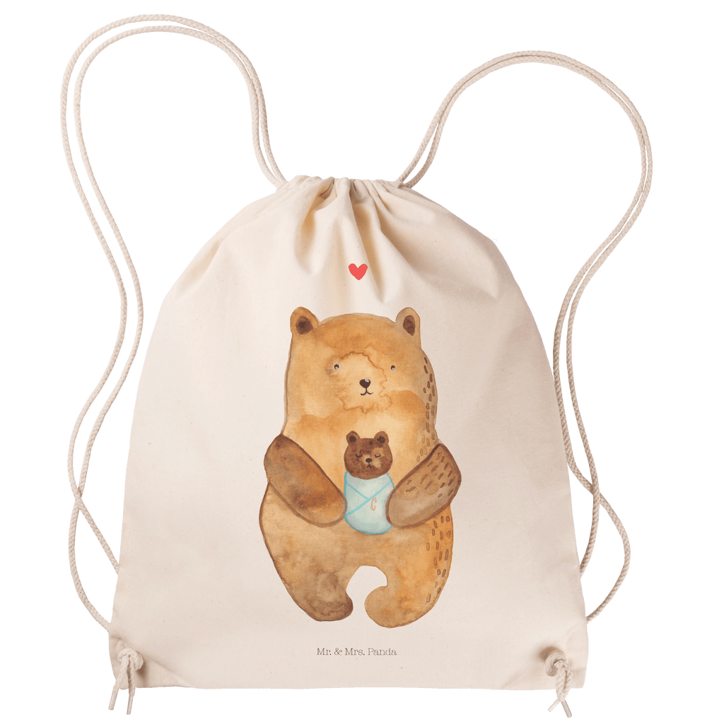 Sportbeutel Bär mit Baby Turnbeutel, Beutel, Sporttasche, Tasche, Stoffbeutel, Bär, Teddy, Teddybär, Eltern, Mutter, Baby, Taufe, Geburt, Nichte, Neffe, Enkel, Enkelin, Täufling, Geburtstag, Glückwunsch