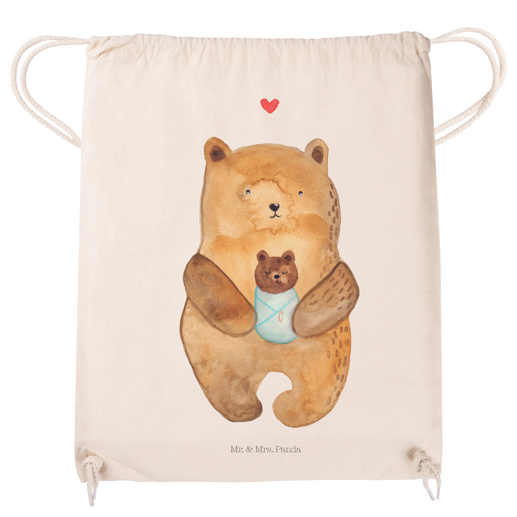 Sportbeutel Bär mit Baby Turnbeutel, Beutel, Sporttasche, Tasche, Stoffbeutel, Bär, Teddy, Teddybär, Eltern, Mutter, Baby, Taufe, Geburt, Nichte, Neffe, Enkel, Enkelin, Täufling, Geburtstag, Glückwunsch