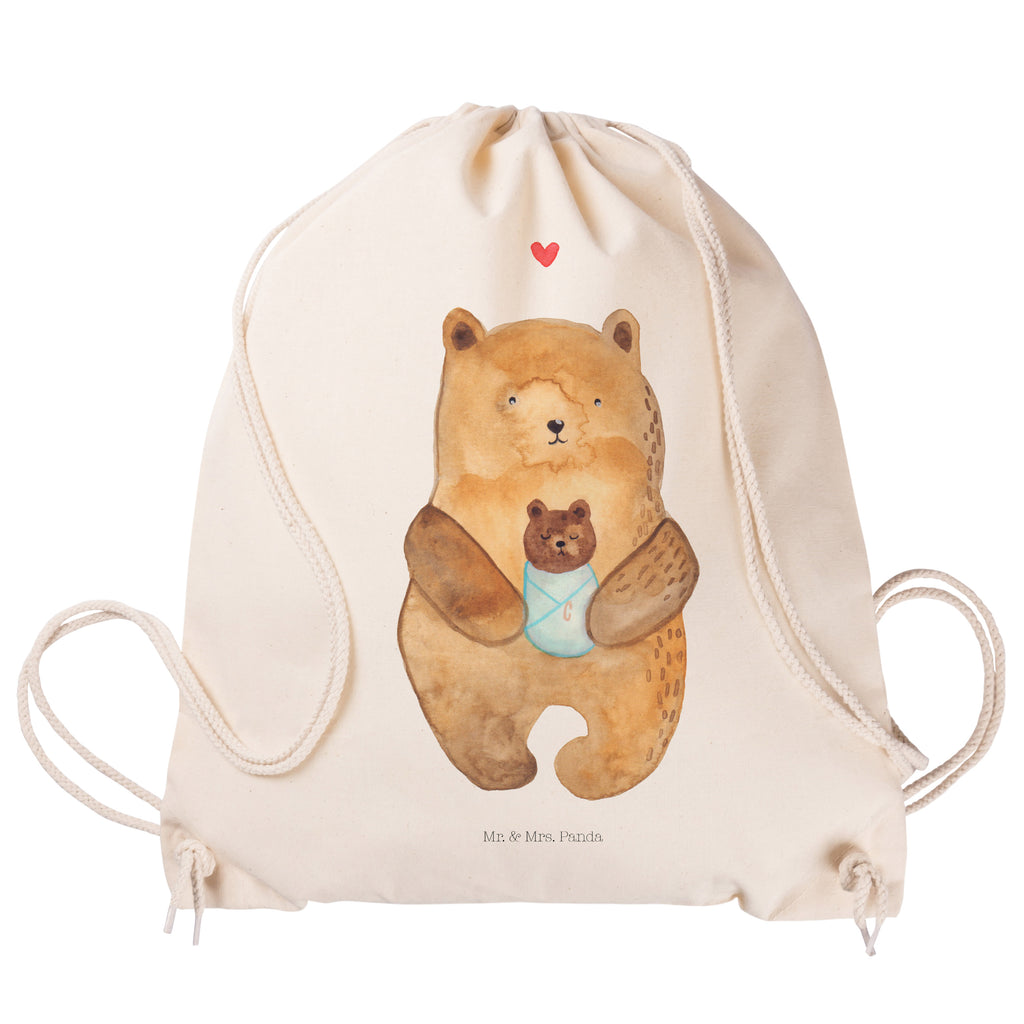Sportbeutel Bär mit Baby Turnbeutel, Beutel, Sporttasche, Tasche, Stoffbeutel, Bär, Teddy, Teddybär, Eltern, Mutter, Baby, Taufe, Geburt, Nichte, Neffe, Enkel, Enkelin, Täufling, Geburtstag, Glückwunsch