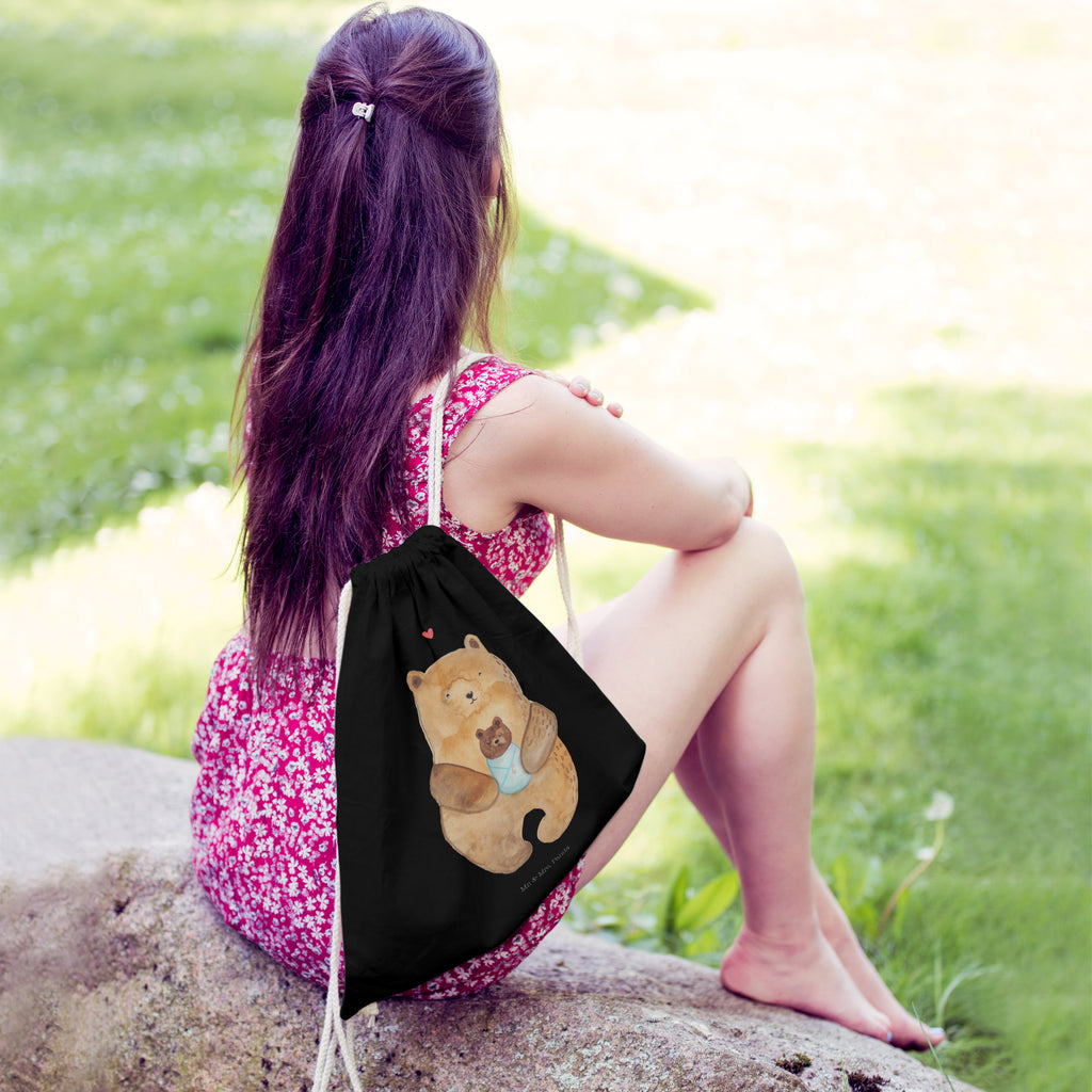 Sportbeutel Bär mit Baby Turnbeutel, Beutel, Sporttasche, Tasche, Stoffbeutel, Bär, Teddy, Teddybär, Eltern, Mutter, Baby, Taufe, Geburt, Nichte, Neffe, Enkel, Enkelin, Täufling, Geburtstag, Glückwunsch