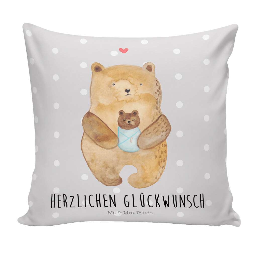 40x40 Kissen Bär mit Baby Kissenhülle, Kopfkissen, Sofakissen, Dekokissen, Motivkissen, Bär, Teddy, Teddybär, Eltern, Mutter, Baby, Taufe, Geburt, Nichte, Neffe, Enkel, Enkelin, Täufling, Geburtstag, Glückwunsch