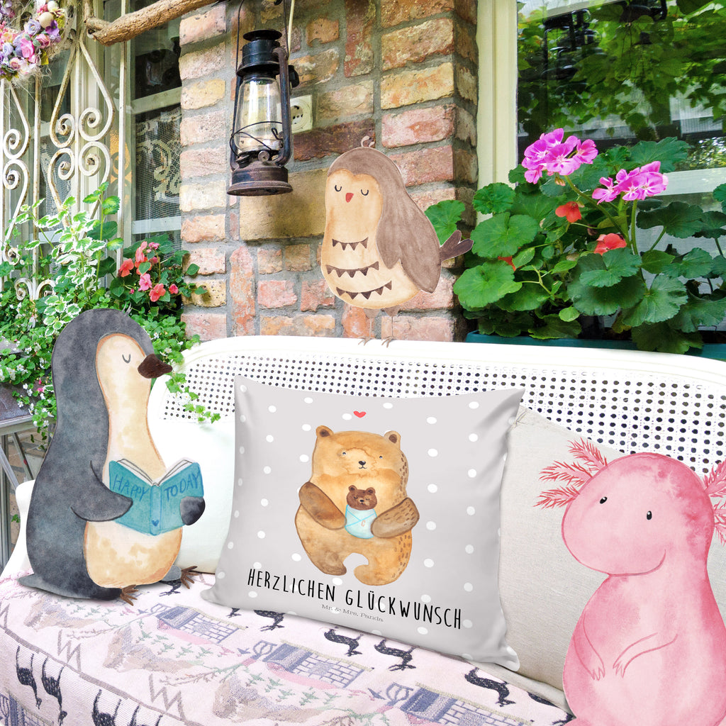 40x40 Kissen Bär mit Baby Kissenhülle, Kopfkissen, Sofakissen, Dekokissen, Motivkissen, Bär, Teddy, Teddybär, Eltern, Mutter, Baby, Taufe, Geburt, Nichte, Neffe, Enkel, Enkelin, Täufling, Geburtstag, Glückwunsch