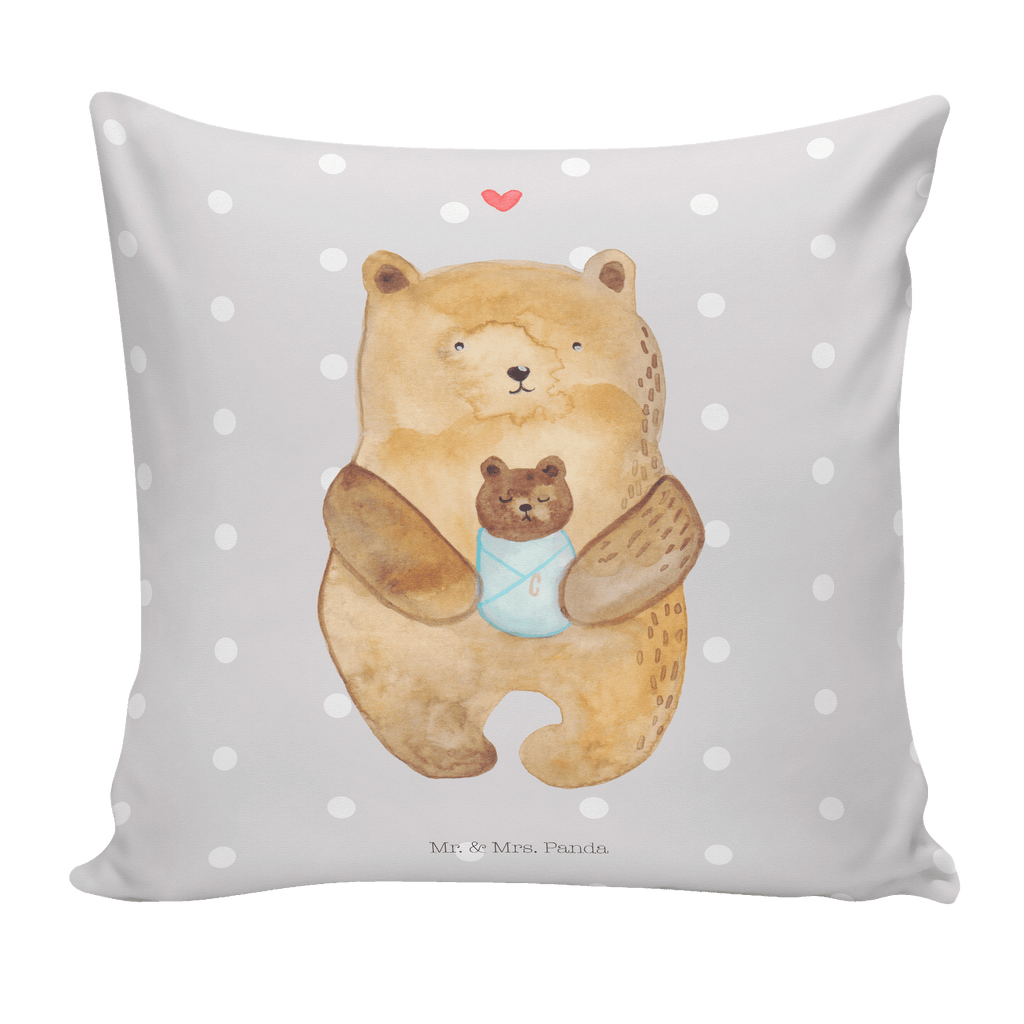 40x40 Kissen Bär mit Baby Kissenhülle, Kopfkissen, Sofakissen, Dekokissen, Motivkissen, Bär, Teddy, Teddybär, Eltern, Mutter, Baby, Taufe, Geburt, Nichte, Neffe, Enkel, Enkelin, Täufling, Geburtstag, Glückwunsch