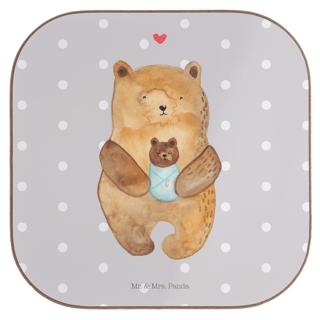 Quadratische Untersetzer Bär mit Baby Bierdeckel, Glasuntersetzer, Untersetzer Gläser, Getränkeuntersetzer, Bär, Teddy, Teddybär, Eltern, Mutter, Baby, Taufe, Geburt, Nichte, Neffe, Enkel, Enkelin, Täufling, Geburtstag, Glückwunsch