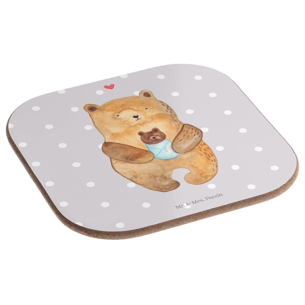 Quadratische Untersetzer Bär mit Baby Bierdeckel, Glasuntersetzer, Untersetzer Gläser, Getränkeuntersetzer, Bär, Teddy, Teddybär, Eltern, Mutter, Baby, Taufe, Geburt, Nichte, Neffe, Enkel, Enkelin, Täufling, Geburtstag, Glückwunsch