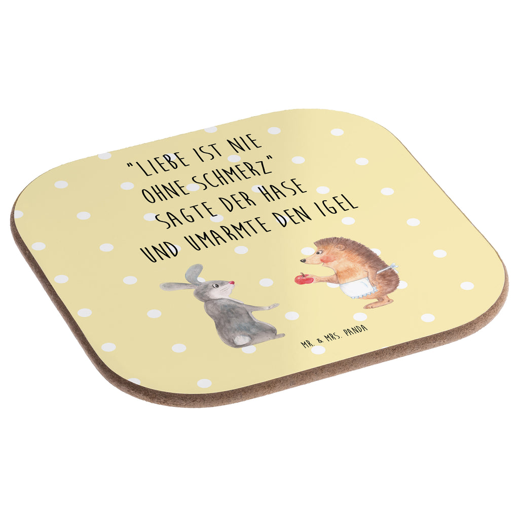 Quadratische Untersetzer Liebe ist nie ohne Schmerz Bierdeckel, Glasuntersetzer, Untersetzer Gläser, Getränkeuntersetzer, Tiermotive, Gute Laune, lustige Sprüche, Tiere, Igel und Hase, Igel, Hase, Liebe Spruch, Liebeskummer Geschenk, Herzschmerz, Trösten, Trennungsschmerz, Spruch romantisch