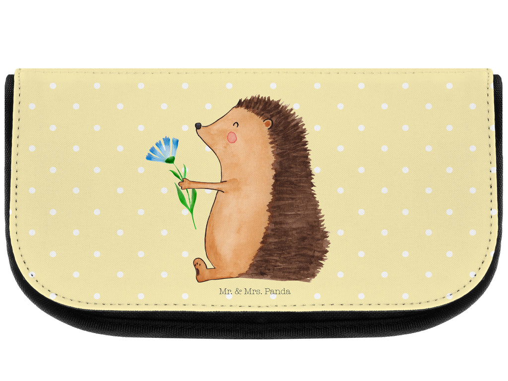 Kosmetiktasche Igel mit Blume Kosmetikbeutel, Kulturtasche, Kulturbeutel, Schminktasche, Make-Up Tasche, Tiermotive, Gute Laune, lustige Sprüche, Tiere, Igel, Gute Besserung, Genesungswünsche, Krankheit, Krankenhaus, krank, Besuch