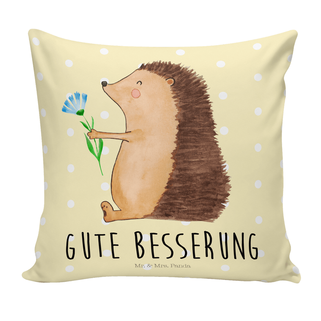 40x40 Kissen Igel mit Blume Kissenhülle, Kopfkissen, Sofakissen, Dekokissen, Motivkissen, Tiermotive, Gute Laune, lustige Sprüche, Tiere, Igel, Gute Besserung, Genesungswünsche, Krankheit, Krankenhaus, krank, Besuch