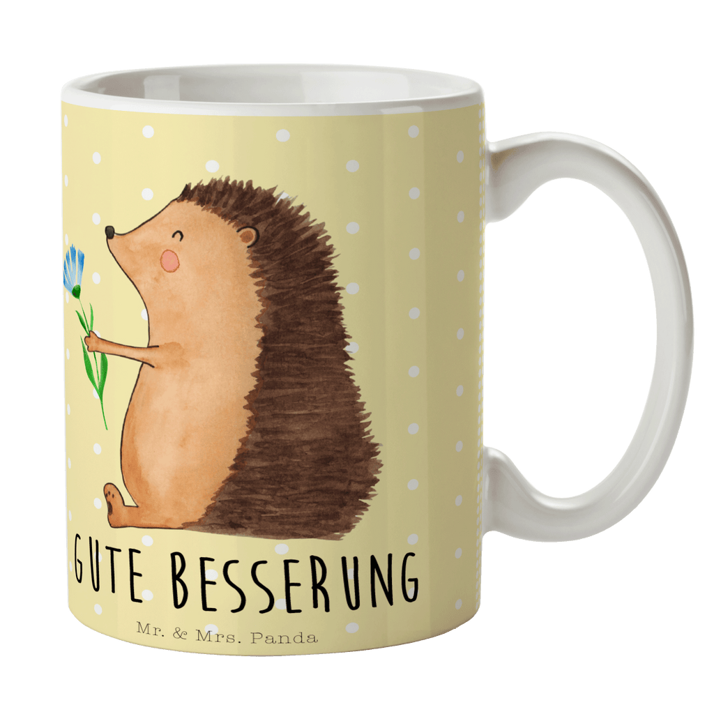 Tasse Igel mit Blume Igel, Gute Besserung, Genesungswünsche, Krankheit, Krankenhaus, krank, Besuch Becher, Kaffeetasse, Kaffeebecher, Tee, Frühstück, Büro  süße Tiermotive, gute Laune, lustige Sprüche, Tiere