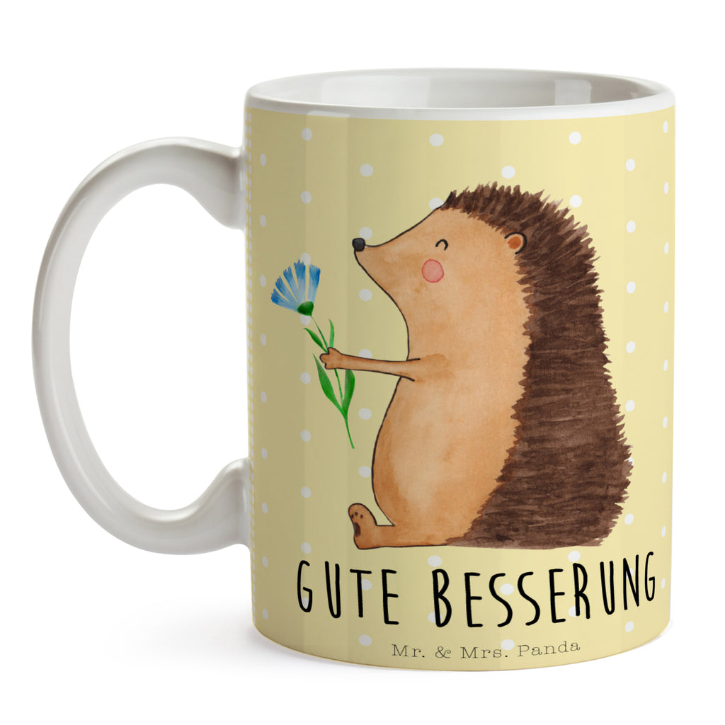 Tasse Igel mit Blume Igel, Gute Besserung, Genesungswünsche, Krankheit, Krankenhaus, krank, Besuch Becher, Kaffeetasse, Kaffeebecher, Tee, Frühstück, Büro  süße Tiermotive, gute Laune, lustige Sprüche, Tiere