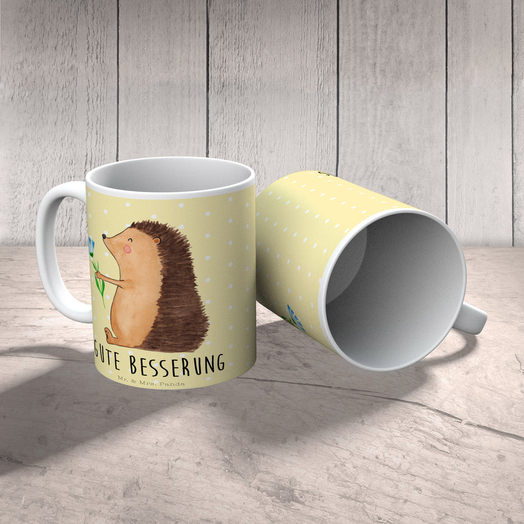 Tasse Igel mit Blume Igel, Gute Besserung, Genesungswünsche, Krankheit, Krankenhaus, krank, Besuch Becher, Kaffeetasse, Kaffeebecher, Tee, Frühstück, Büro  süße Tiermotive, gute Laune, lustige Sprüche, Tiere