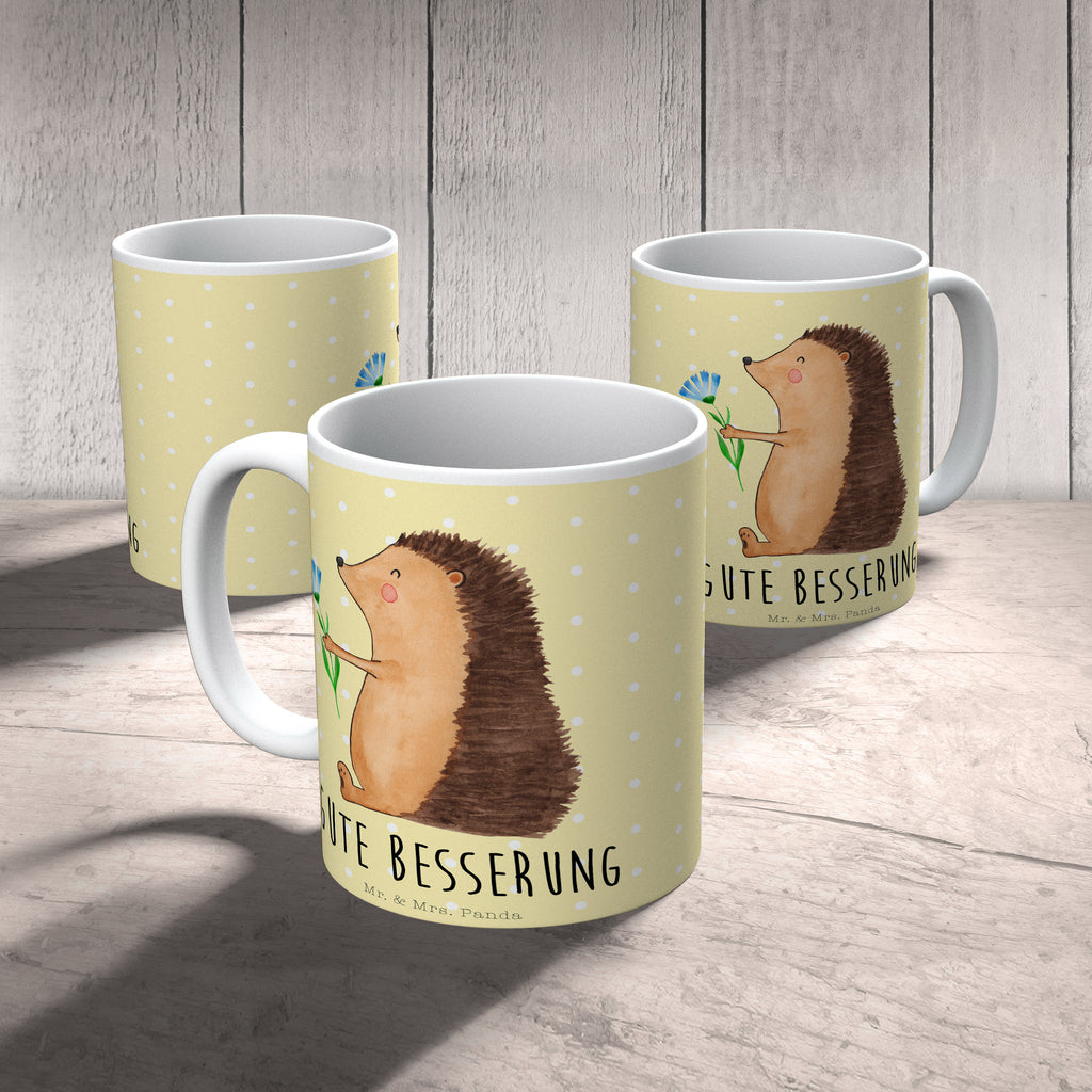 Tasse Igel mit Blume Igel, Gute Besserung, Genesungswünsche, Krankheit, Krankenhaus, krank, Besuch Becher, Kaffeetasse, Kaffeebecher, Tee, Frühstück, Büro  süße Tiermotive, gute Laune, lustige Sprüche, Tiere