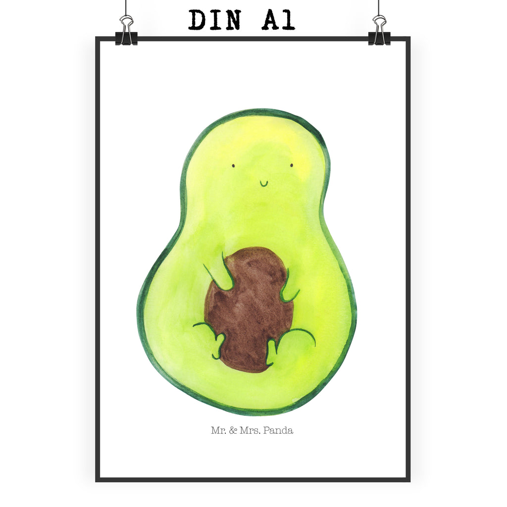 Poster Avocado mit Kern Poster, Wandposter, Bild, Wanddeko, Küchenposter, Kinderposter, Wanddeko Bild, Raumdekoration, Wanddekoration, Handgemaltes Poster, Mr. & Mrs. Panda Poster, Designposter, Kunstdruck, Posterdruck, Avocado, Veggie, Vegan, Gesund, Avokado, Avocadokern, Kern, Pflanze, Spruch Leben