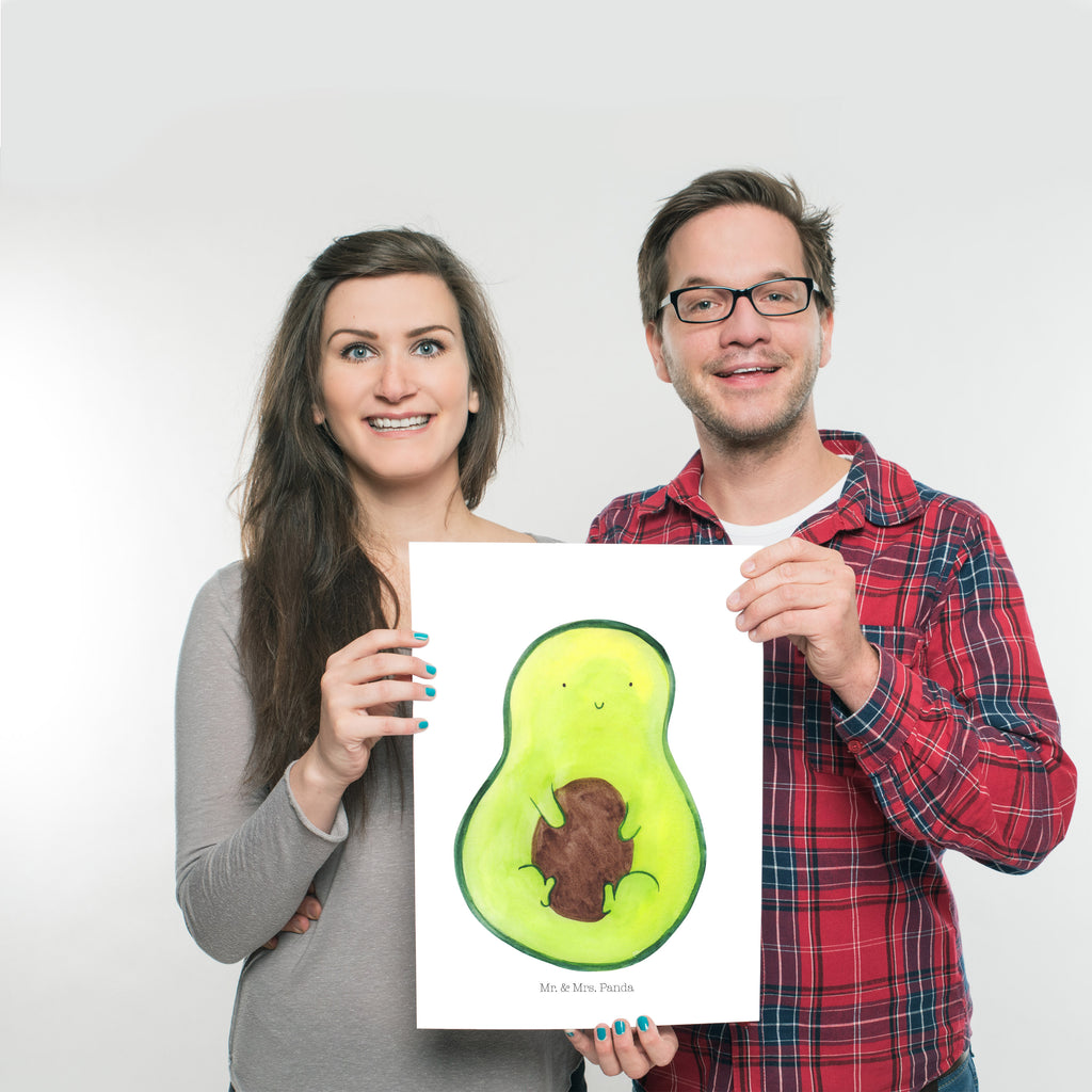Poster Avocado mit Kern Poster, Wandposter, Bild, Wanddeko, Küchenposter, Kinderposter, Wanddeko Bild, Raumdekoration, Wanddekoration, Handgemaltes Poster, Mr. & Mrs. Panda Poster, Designposter, Kunstdruck, Posterdruck, Avocado, Veggie, Vegan, Gesund, Avokado, Avocadokern, Kern, Pflanze, Spruch Leben