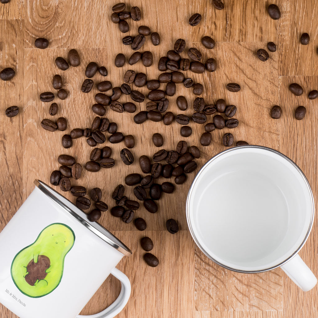 Camping Emaille Tasse Avocado mit Kern Campingtasse, Trinkbecher, Metalltasse, Outdoor Tasse, Emaille Trinkbecher, Blechtasse Outdoor, Emaille Campingbecher, Edelstahl Trinkbecher, Metalltasse für Camping, Kaffee Blechtasse, Camping Tasse Metall, Avocado, Veggie, Vegan, Gesund, Avokado, Avocadokern, Kern, Pflanze, Spruch Leben