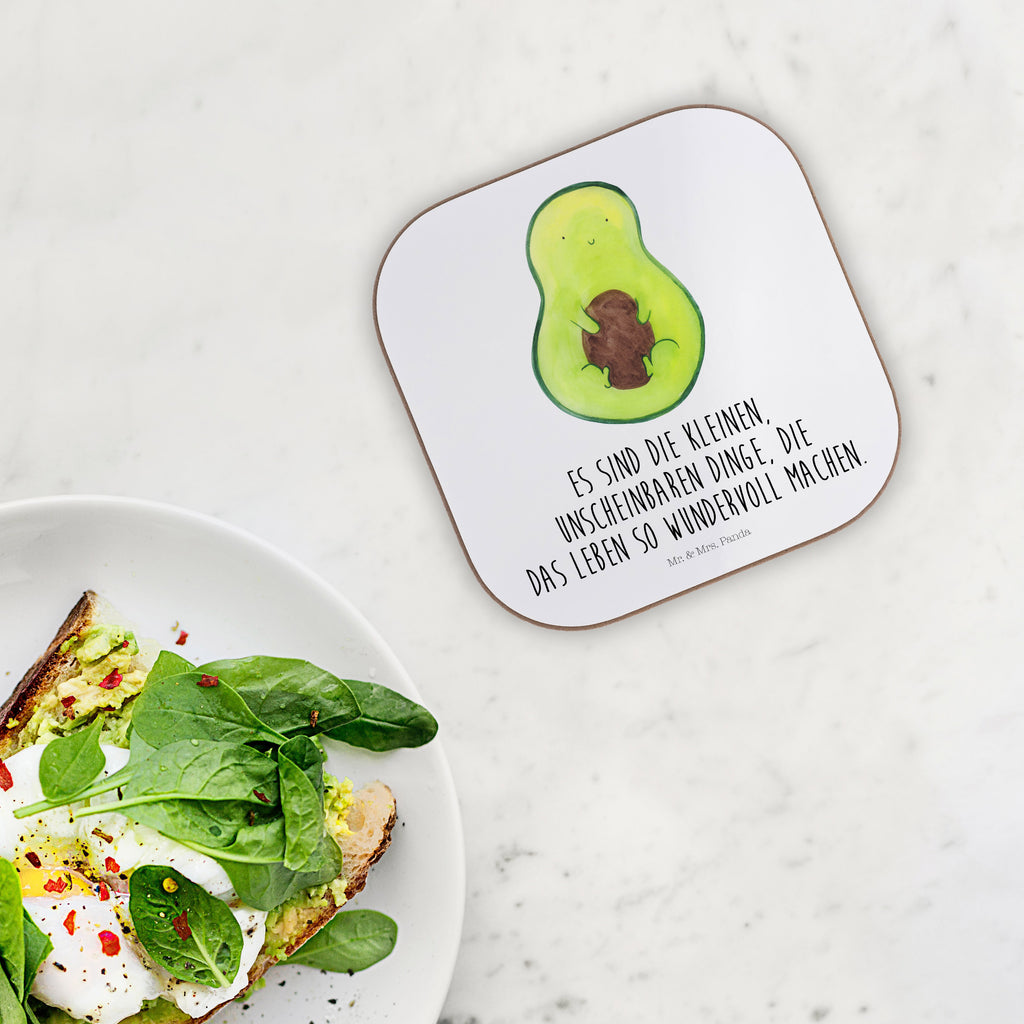 Quadratische Untersetzer Avocado mit Kern Bierdeckel, Glasuntersetzer, Untersetzer Gläser, Getränkeuntersetzer, Avocado, Veggie, Vegan, Gesund, Avokado, Avocadokern, Kern, Pflanze, Spruch Leben