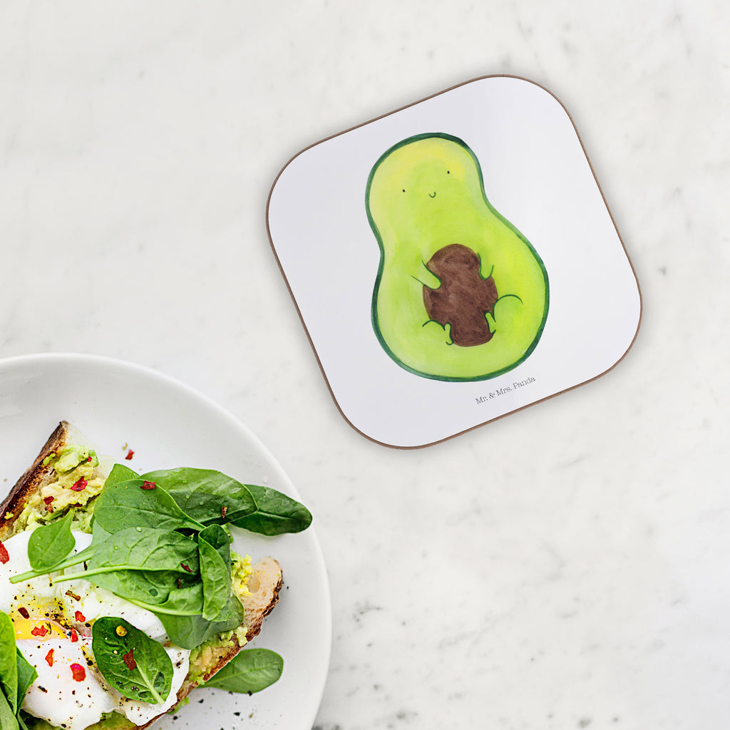 Quadratische Untersetzer Avocado mit Kern Bierdeckel, Glasuntersetzer, Untersetzer Gläser, Getränkeuntersetzer, Avocado, Veggie, Vegan, Gesund, Avokado, Avocadokern, Kern, Pflanze, Spruch Leben